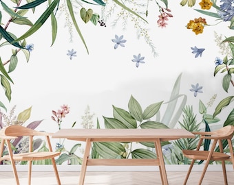 Vintage Botanical Wallpaper, Vintage Floral Wallpaper Large, Wildflower Wallpaper Peel and Stick, Self Adhesive Removable Herbs Wallpaper