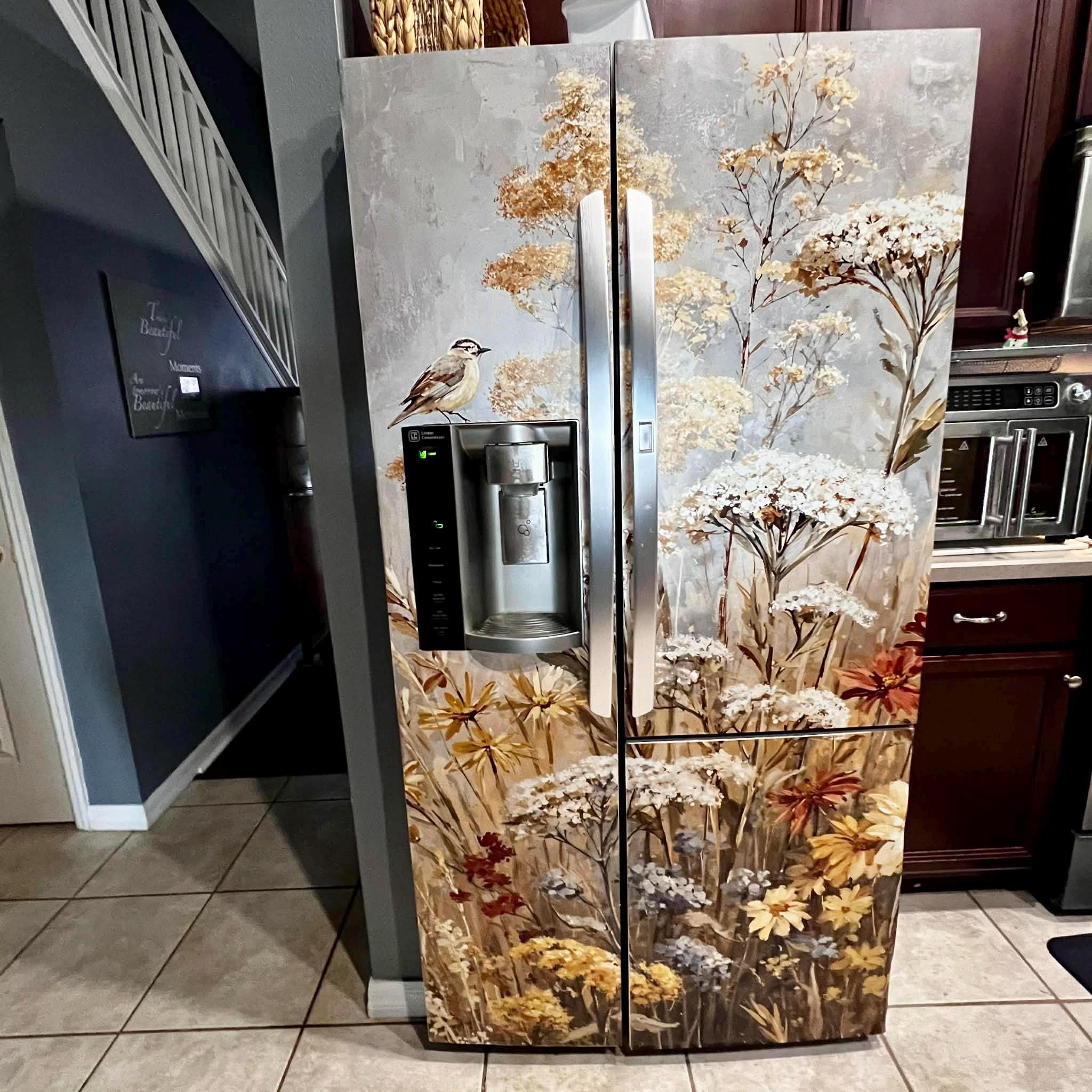 Fridge Wrap Floral Vinyl, Refrigerator Wrap Side by Side, Fridge Decals ...