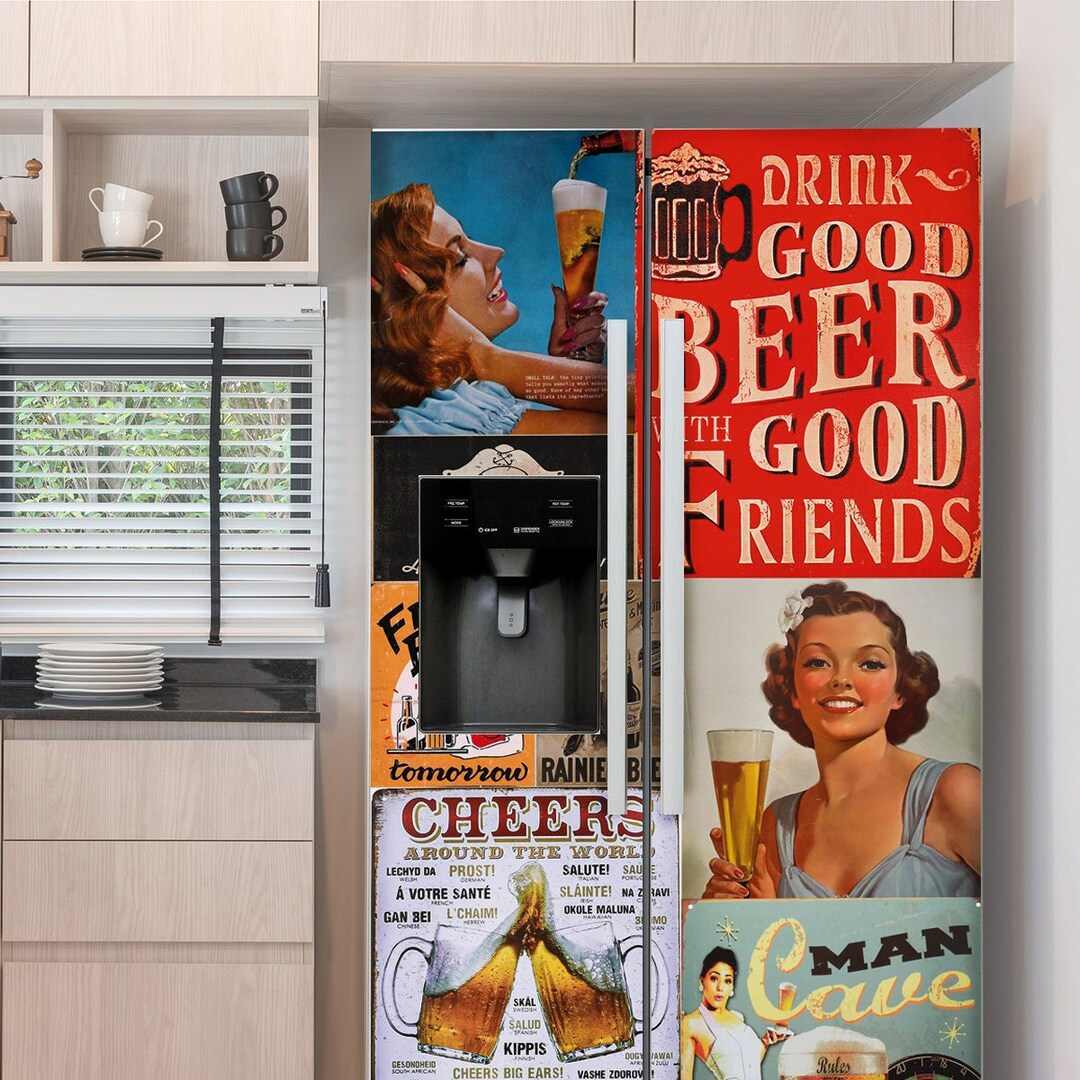 Beer Fridge Wrap Retro Beer Fridge Decal Refrigerator Wrap Etsy