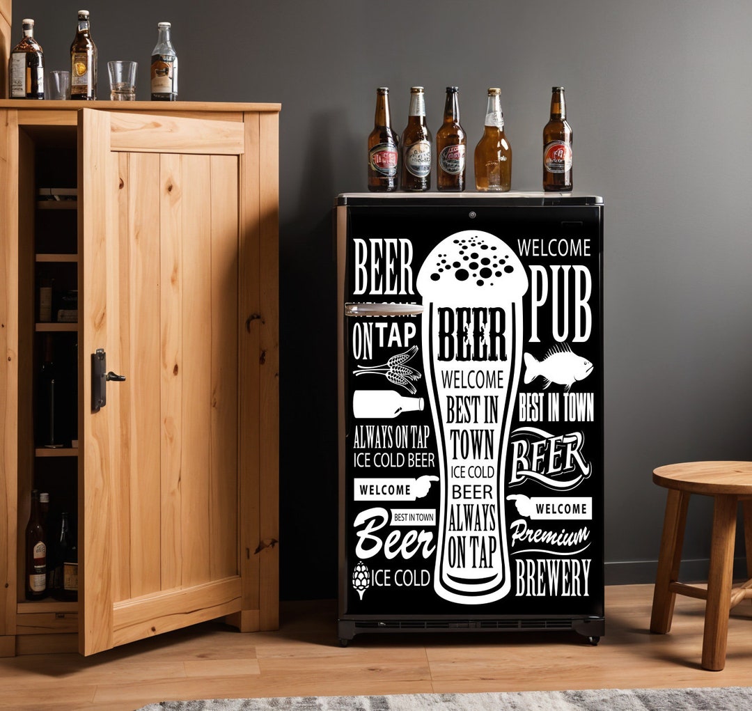 Buy Beer Fridge Wrap MINI Fridge Decal for Beer Lovers, Black Beer ...