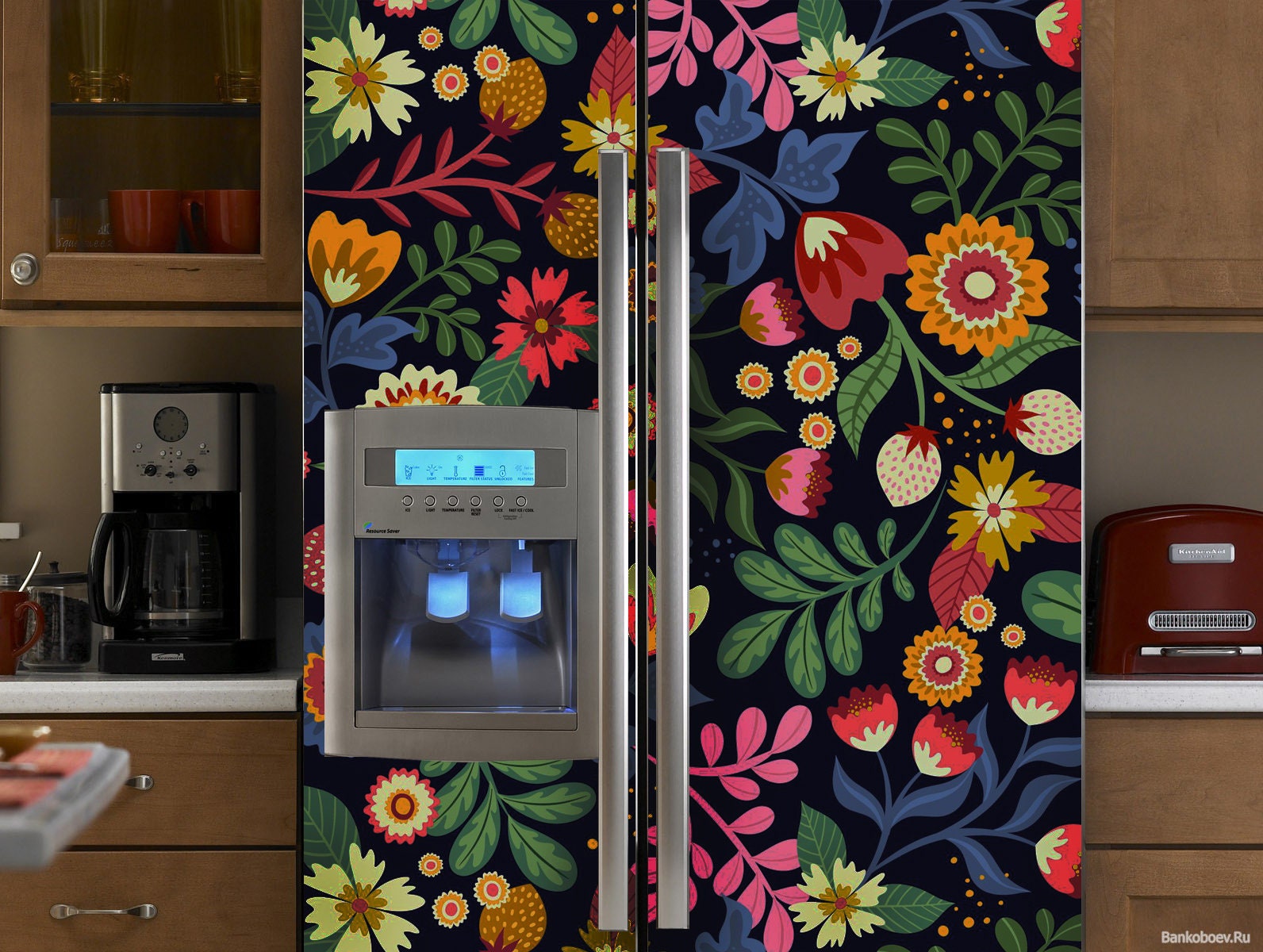 Kühlschrank Wrap Side by Side Floral Kühlschrank Wrap Vinyl Oben