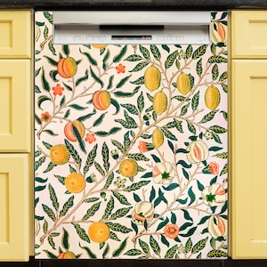 Dishwasher Magnet Cover Vintage Lemons Retro Kitchen Dishwasher Cover Magnetic Decal Vinyl Sticker Kitchen Decor Self-Adhesive Door Skin