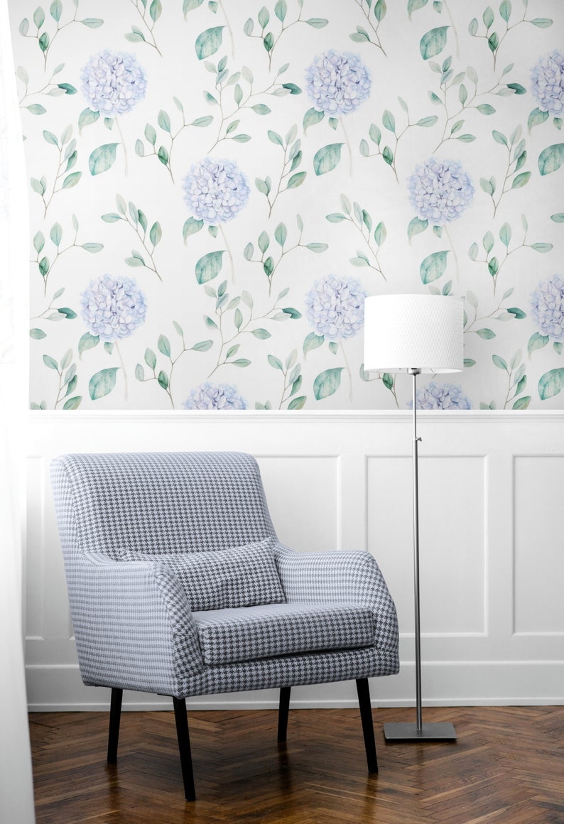 Watercolor Blue Hydrangea Wallpaper Peel & Stick Floral - Etsy