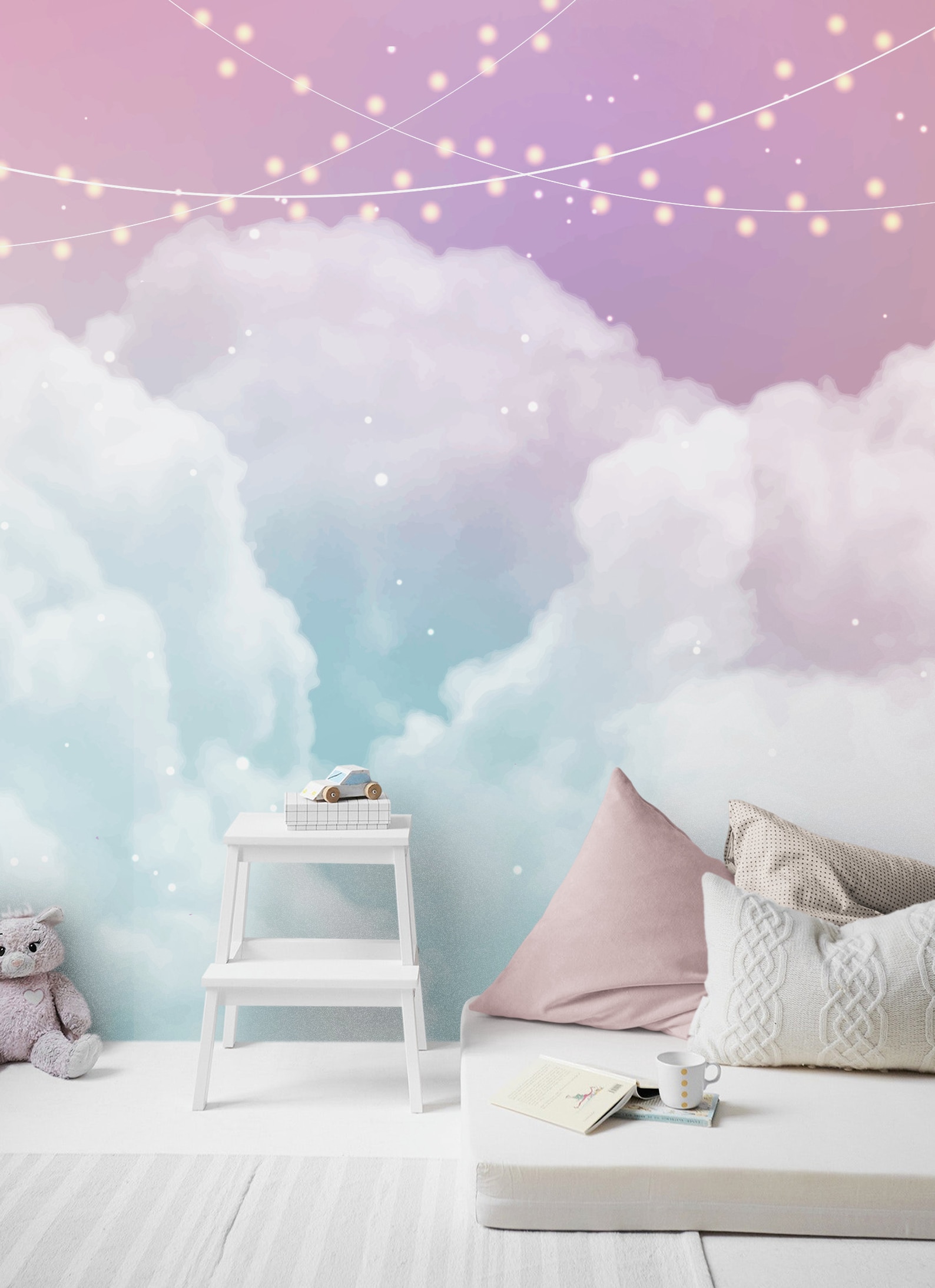 Girl Nursery Wallpaper Pink Cloud, Sky Wallpaper for Girls Peel & Stick ...
