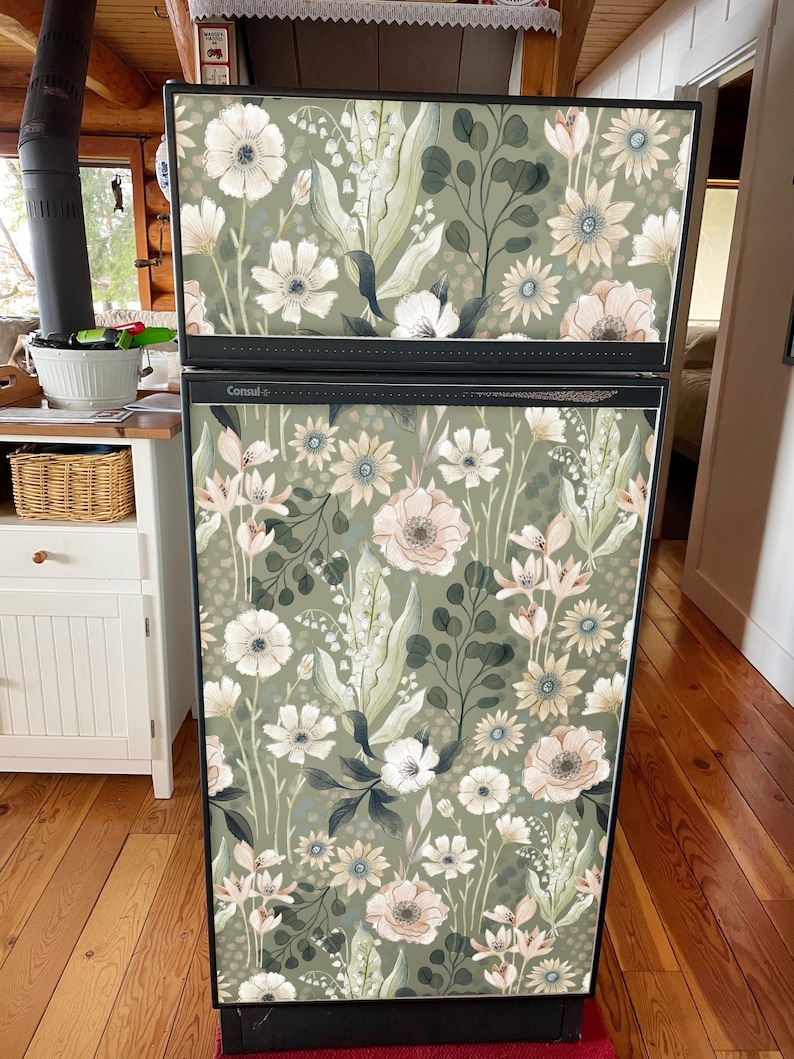 Fridge Wrap Floral Vinyl, Refrigerator Wrap Side by Side Top Bottom ...