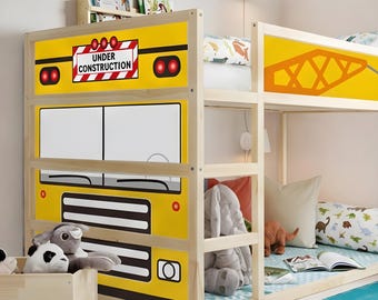 KURA Bed Decals Construction Truck, IKEA Kura Bed Stickers for Boys, Removable Vinyl Wrap for Bunk Bed