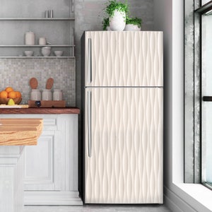 3D White Fridge Wrap Geometric Refrigerator Wrap Vinyl Side by Side Top Bottom Freezer Decals Skin Self Adhesive Modern Kitchen Decor