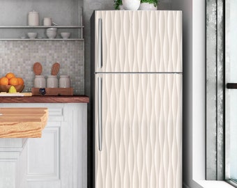 3D White Fridge Wrap Geometric Refrigerator Wrap Vinyl Side by Side Top Bottom Freezer Decals Skin Self Adhesive Modern Kitchen Decor