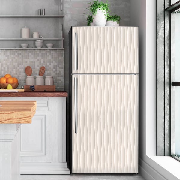 3D White Fridge Wrap Geometric Refrigerator Wrap Vinyl Side by Side Top Bottom Freezer Decals Skin Self Adhesive Modern Kitchen Decor