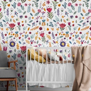Floral Wallpaper Nursery Peel & Stick, Botanical Wallpaper, Watercolor Flower Wallpaper Self Adhesive Removable, Wallpaper for Girls Room