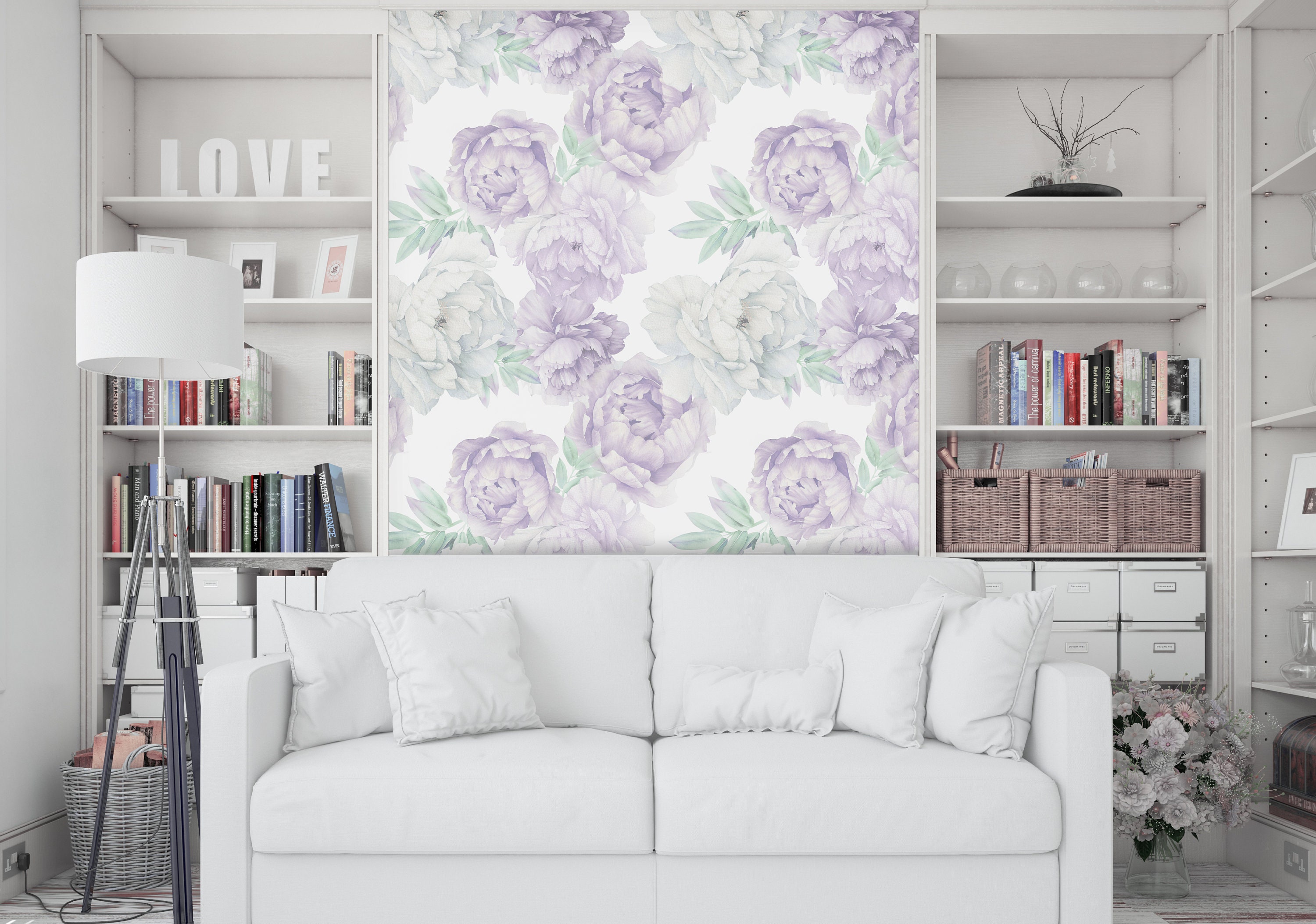 Purple Peony Wallpaper for Nursery, Peony Flower Vinyl Wallpaper, Large ...