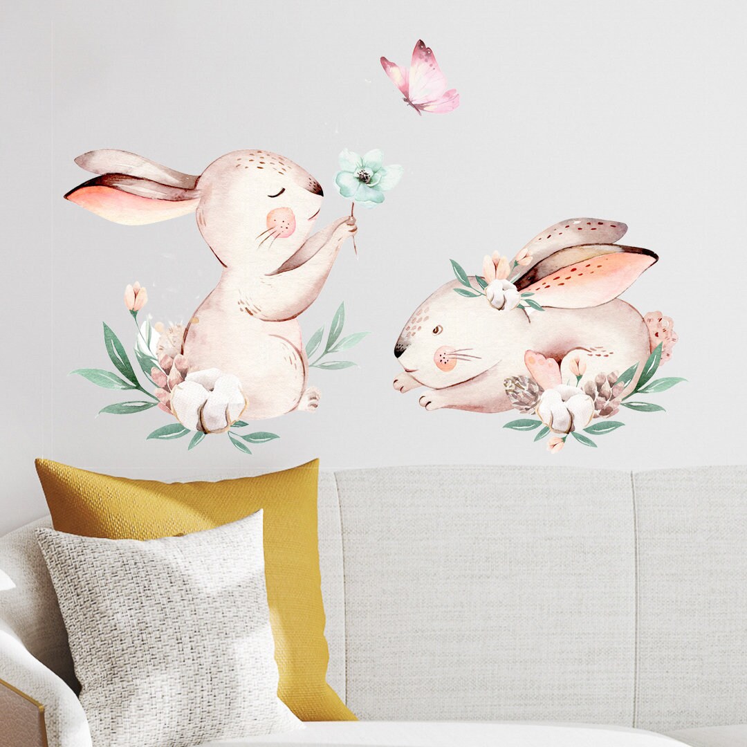 Bunny Wall Decals for Girls Bedroom, Bunny Nursery Wall Decal, Wall ...