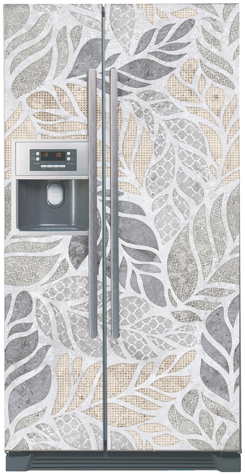 Patterned Refrigerator Fridge Wrap Grey Geometric, Refrigerator Wrap Vinyl Side-by-side ...