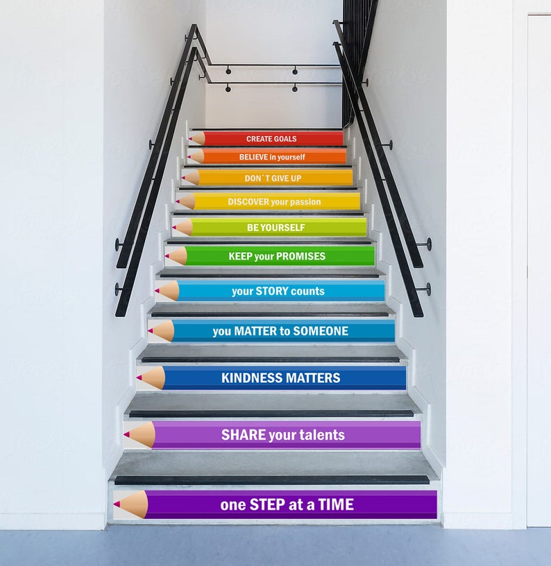 Motivational Pencils Stair Decals for School, Staircase Quotes Decals ...