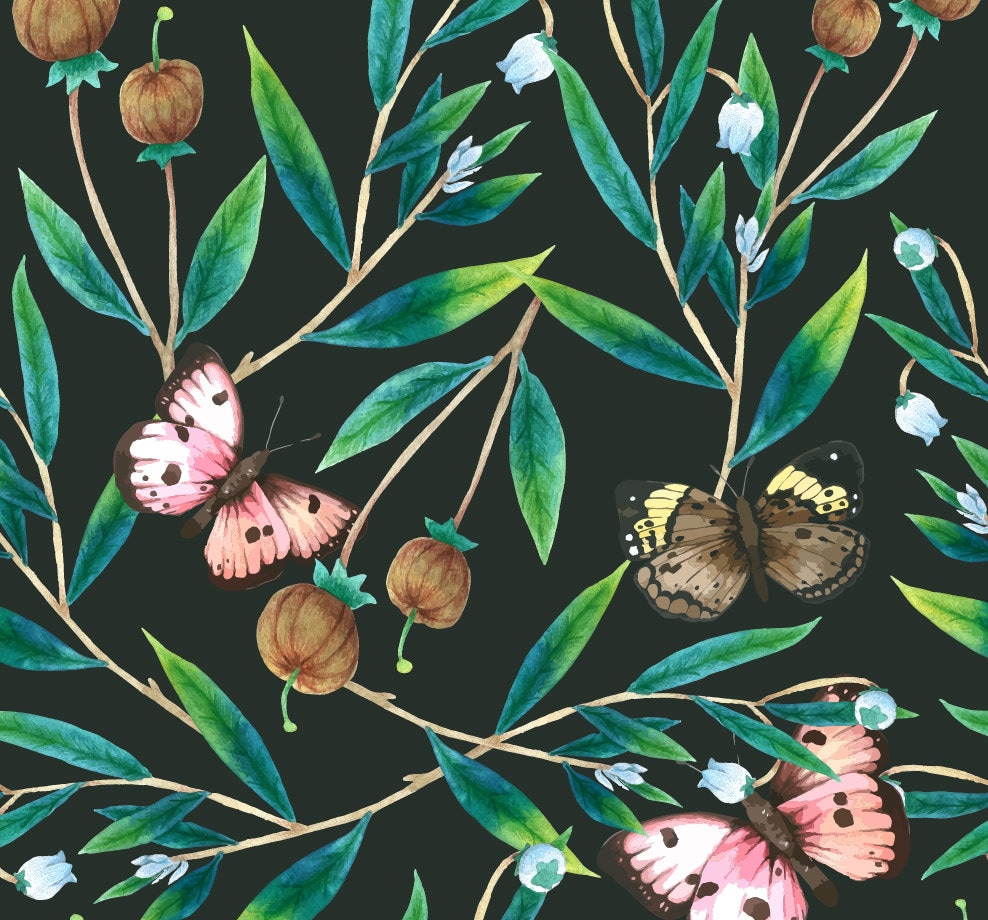 Dark Botanical Wallpaper Dark Floral Wallpaper Vintage | Etsy