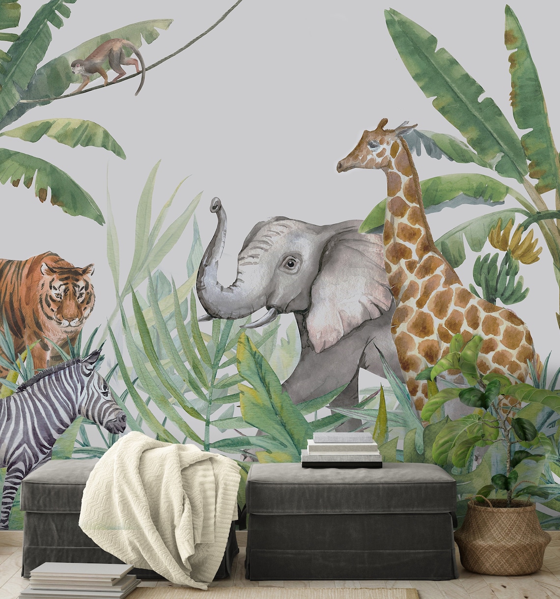 Safari Wallpaper Nursery Mural Jungle Wallpaper Kids Peel & - Etsy
