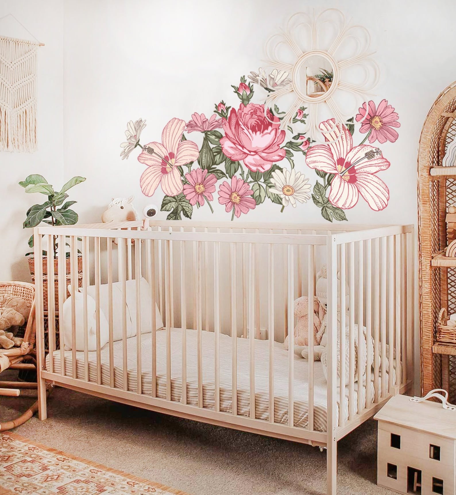 Floral Wall Decals Nursery Pink Flower Wall Decal for Girl Etsy