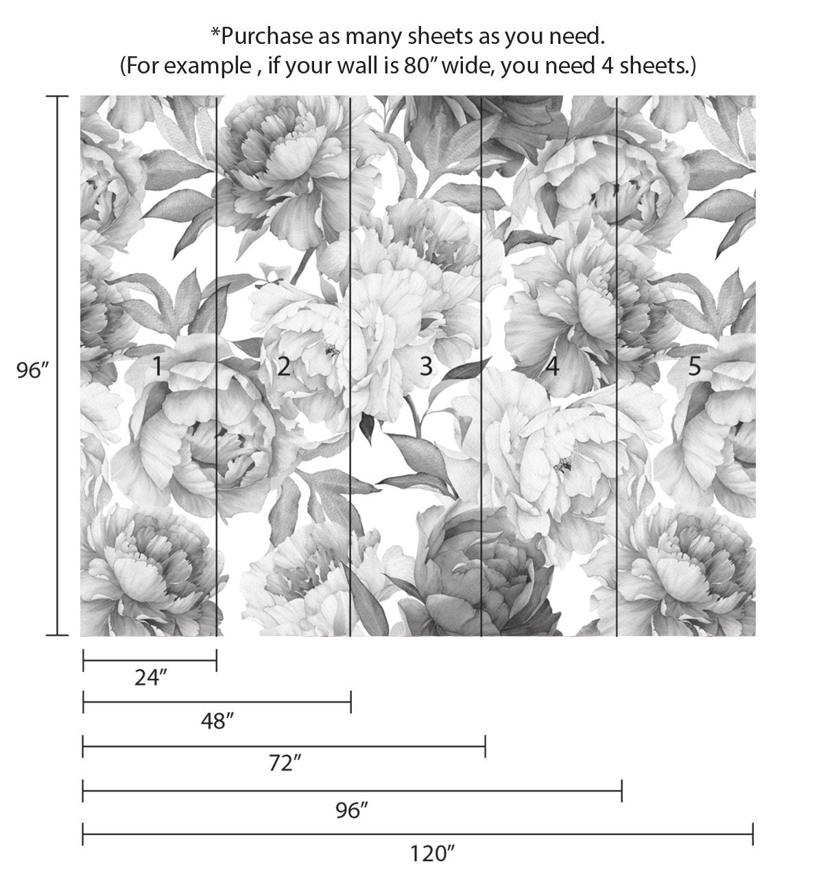 Peony Wall Mural Black and White Wall Murals Peel and Stick Etsy