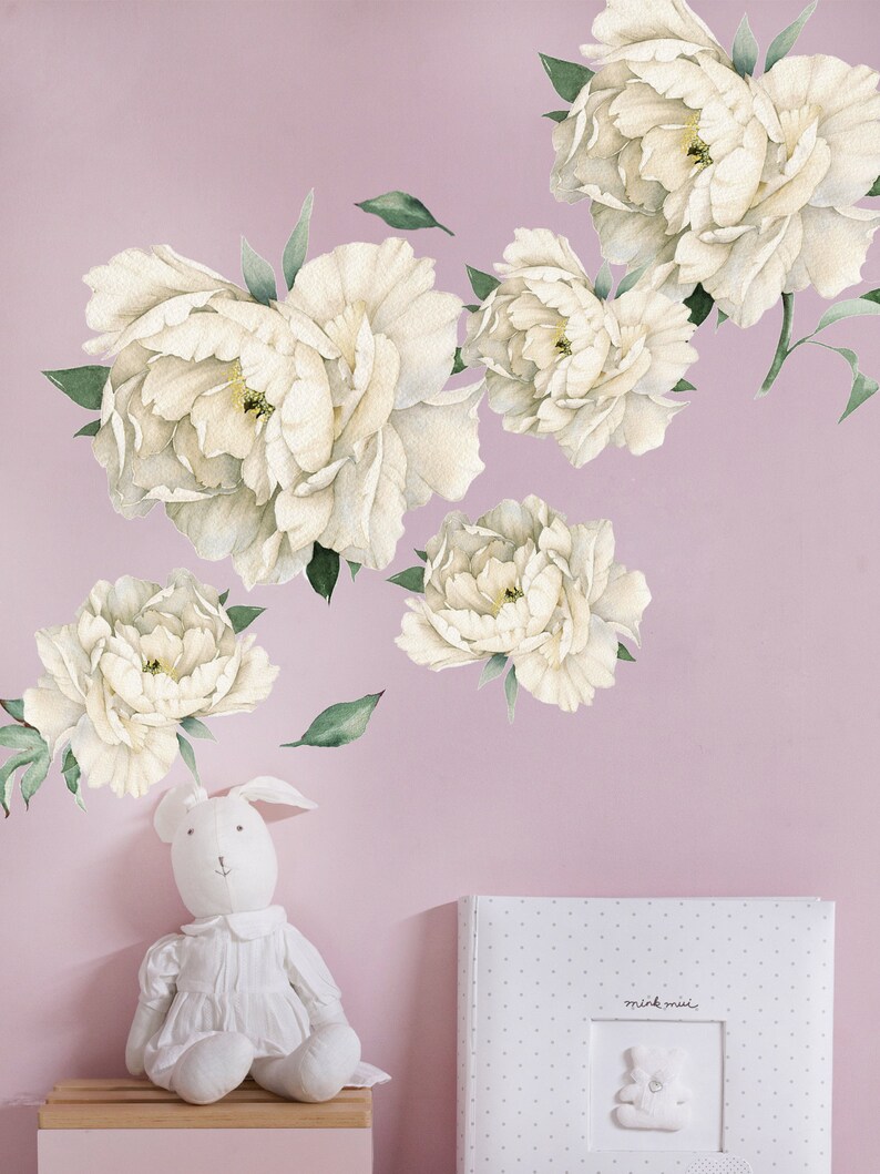 White Large Peonies Wall Decals Peony Flowers Wall Decal Set Etsy