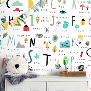 Alphabet Wallpaper Kids Room, Kids Playroom Wallpaper Peel & Stick, ABC Wallpaper for Nursery, Wall Mural Self Adhesive Wallpaper