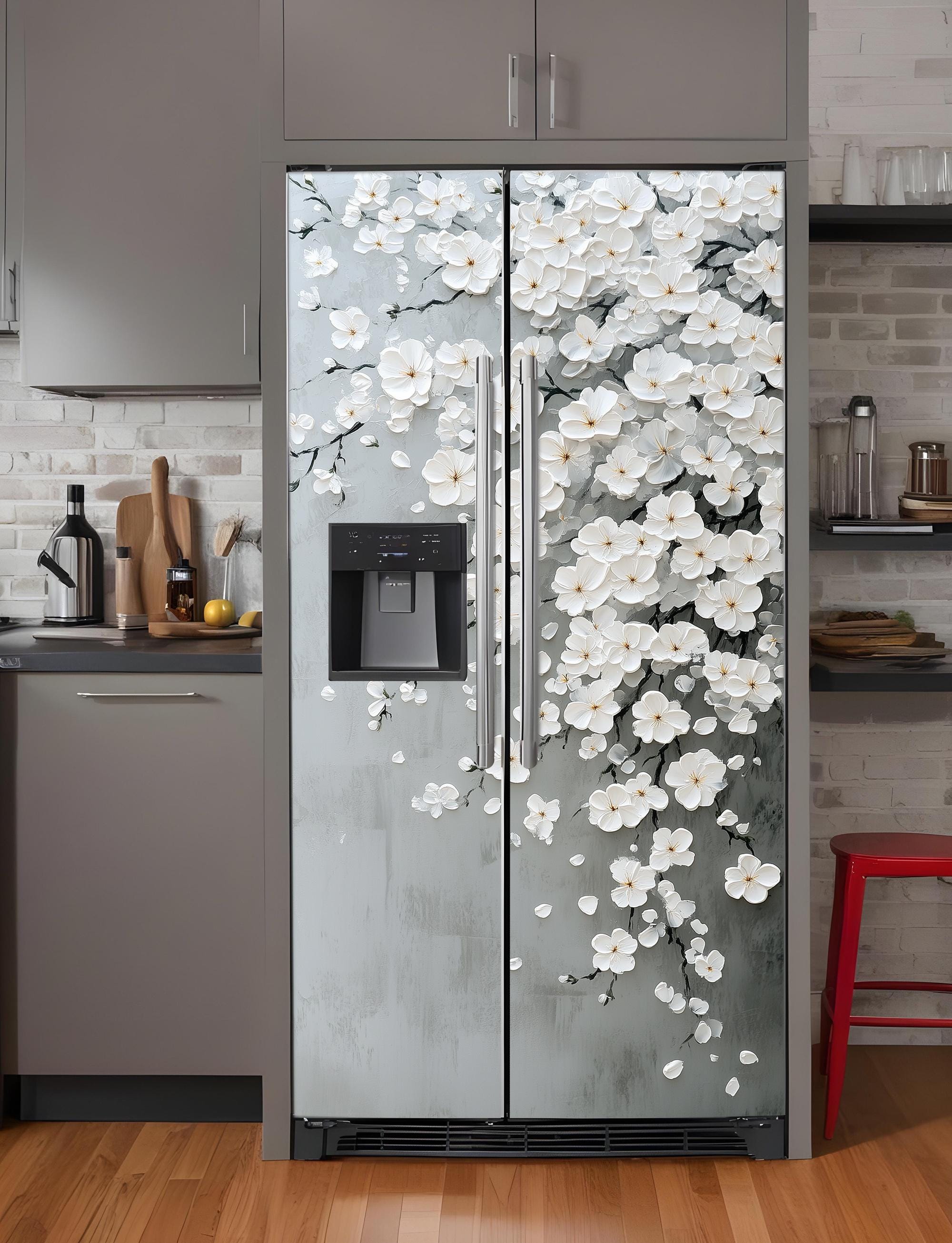 Fridge Wrap Floral Cherry Blossoms, Refrigerator Wrap Vinyl Decal: Side ...