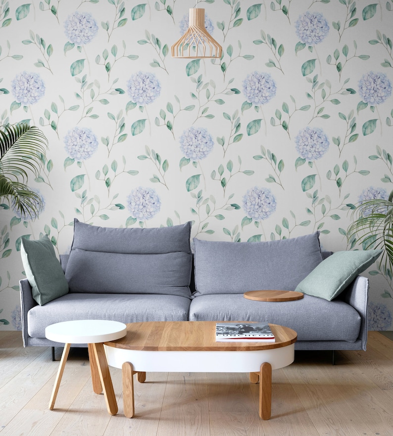 Watercolor Blue Hydrangea Wallpaper Peel & Stick Floral - Etsy
