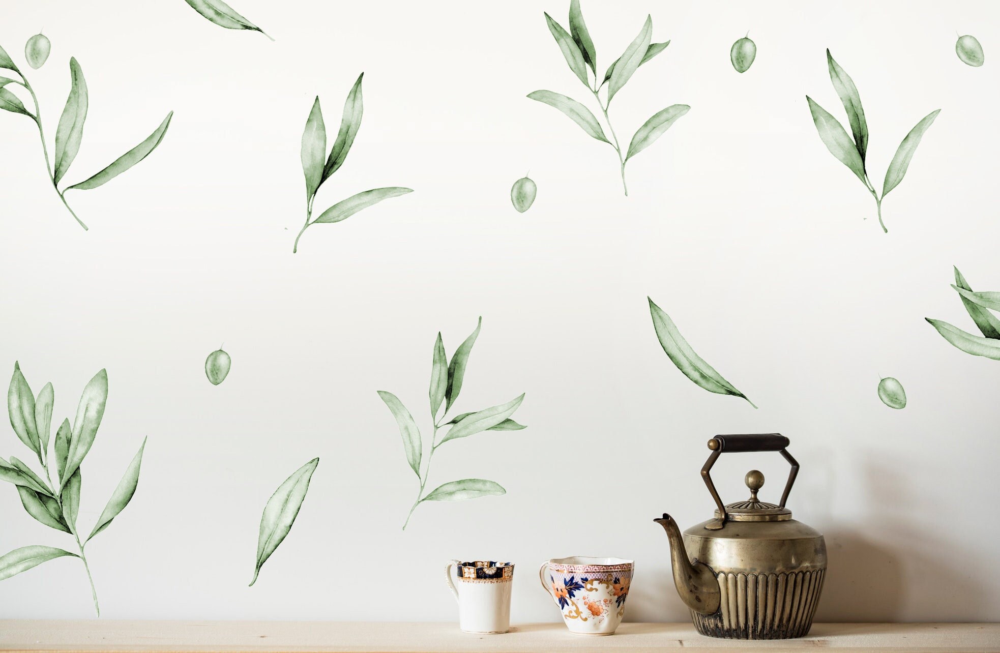 Greenery Wall Decals Botanical Wall Decals Olive Leaves Wall Etsy