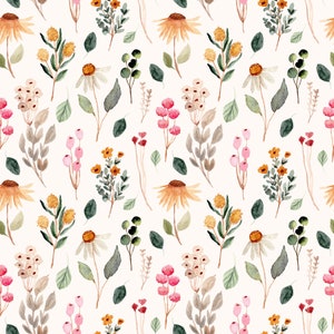 Floral Wallpaper Peel & Stick, Botanical Bathroom Wallpaper Vintage, Herb Watercolor Flower Wallpaper Self Adhesive, Wildflower Wallpaper image 8