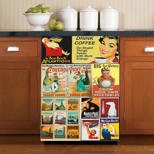 Dishwasher Cover Vintage Lemons Retro Kitchen Etsy