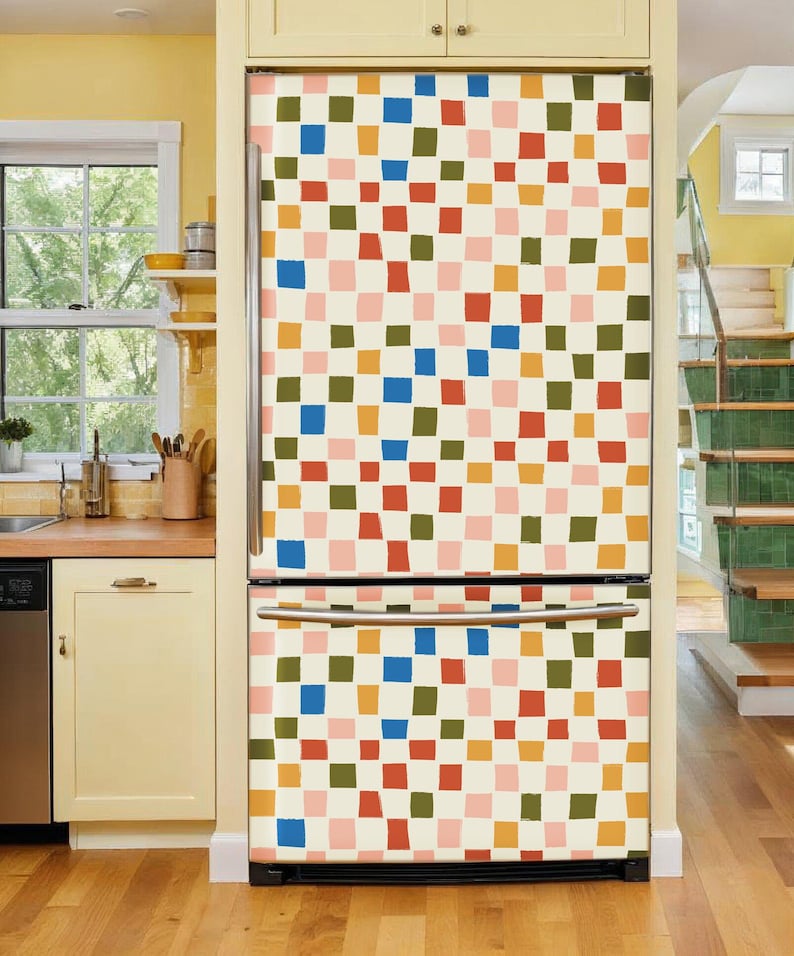 Patterned Refrigerator Fridge Wrap Geometric, Refrigerator Wrap Side by Side, Decorative Top ...