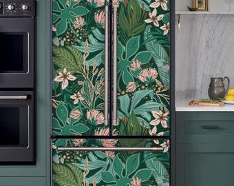 Tropical Green Fridge Wrap: Self Adhesive Vinyl Kitchen Decor