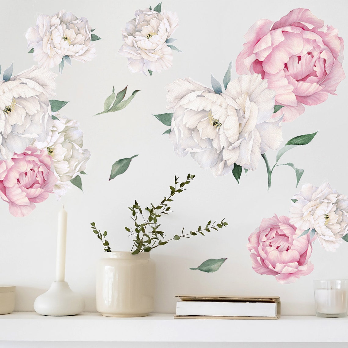 Pink Peony Wall Decal Large Set Peony Wall Stickers Large Etsy