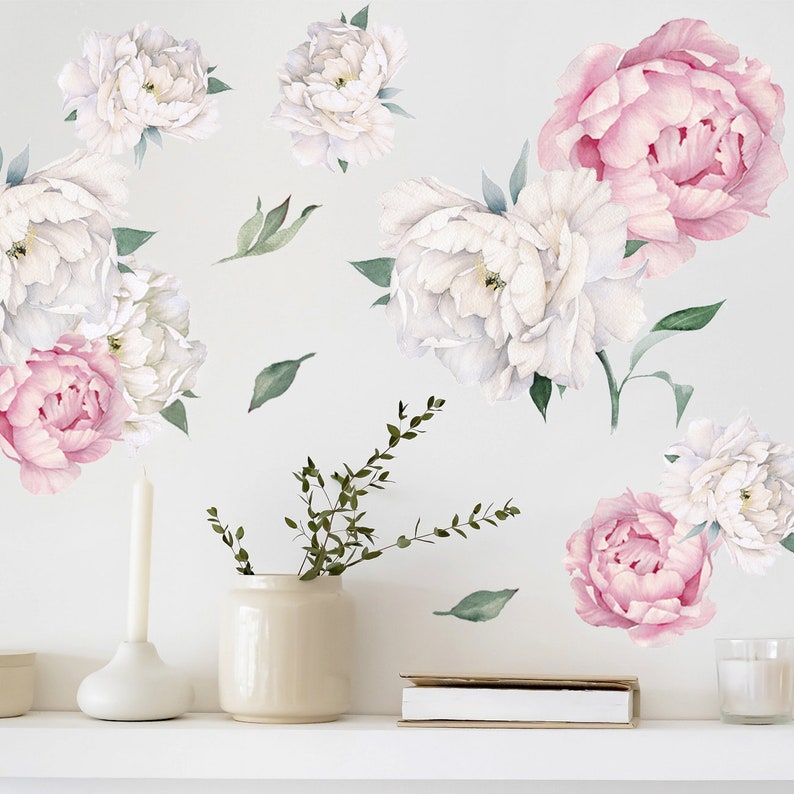 Pink Peony Wall Decal Large Set, Peony Wall Stickers, Large Peonies ...