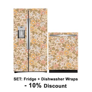 Fridge Wrap Retro Floral, Refrigerator Wrap Side by Side, Vintage ...