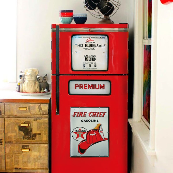 Retro Gas Pump Refrigerator Wrap Vintage Fridge Wrap Old Gas Pump Garage Fridge Vinyl Decal Side by Side Man Cave Refrigerator Skin Mural