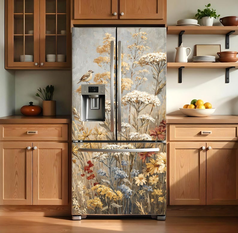 Fridge Wrap Floral Vinyl, Refrigerator Wrap Side by Side, Fridge Decals ...