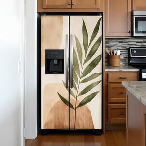 Dishwasher Magnetic Cover Boho, Kitchen Dishwasher Cover Magnet Decal Vinyl Sticker Leaves Floral Beige Kitchen Decor Self Adhesive Wrap