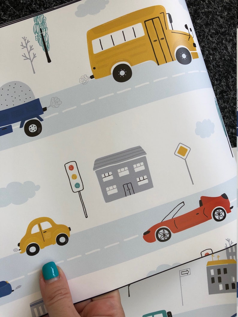 Carta da parati per bambini, carta da parati per auto per la stanza dei ragazzi, carta da parati per ragazzi per la camera da letto Peel & Stick, carta da parati per bambini asilo nido, carta da parati adesiva murale per bambini immagine 5
