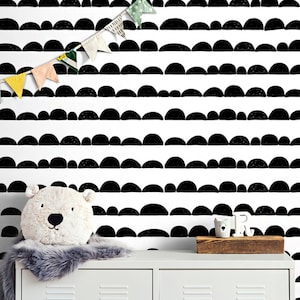 Carta da parati neutra per la cameretta dei bambini stacca e incolla in bianco e nero, carta da parati geometrica per la cameretta dei bambini, carta da parati rimovibile scandinava a semicerchio