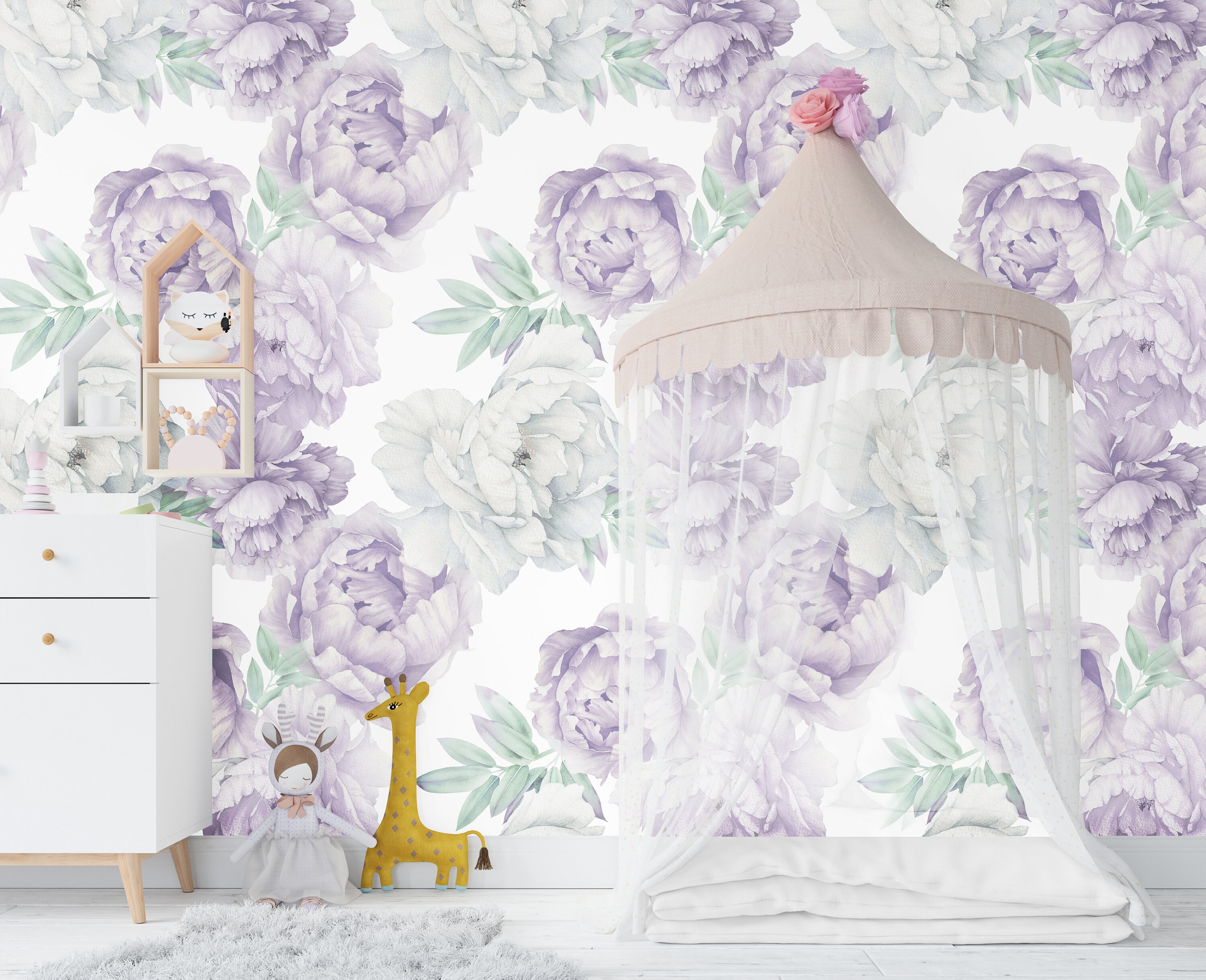 Purple Peony Wallpaper for Nursery Peony Flower Vinyl | Etsy