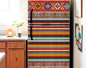 Fridge Wrap Boho Southwestern, Refrigerator Vinyl Decal, Rustic Kitchen Decor