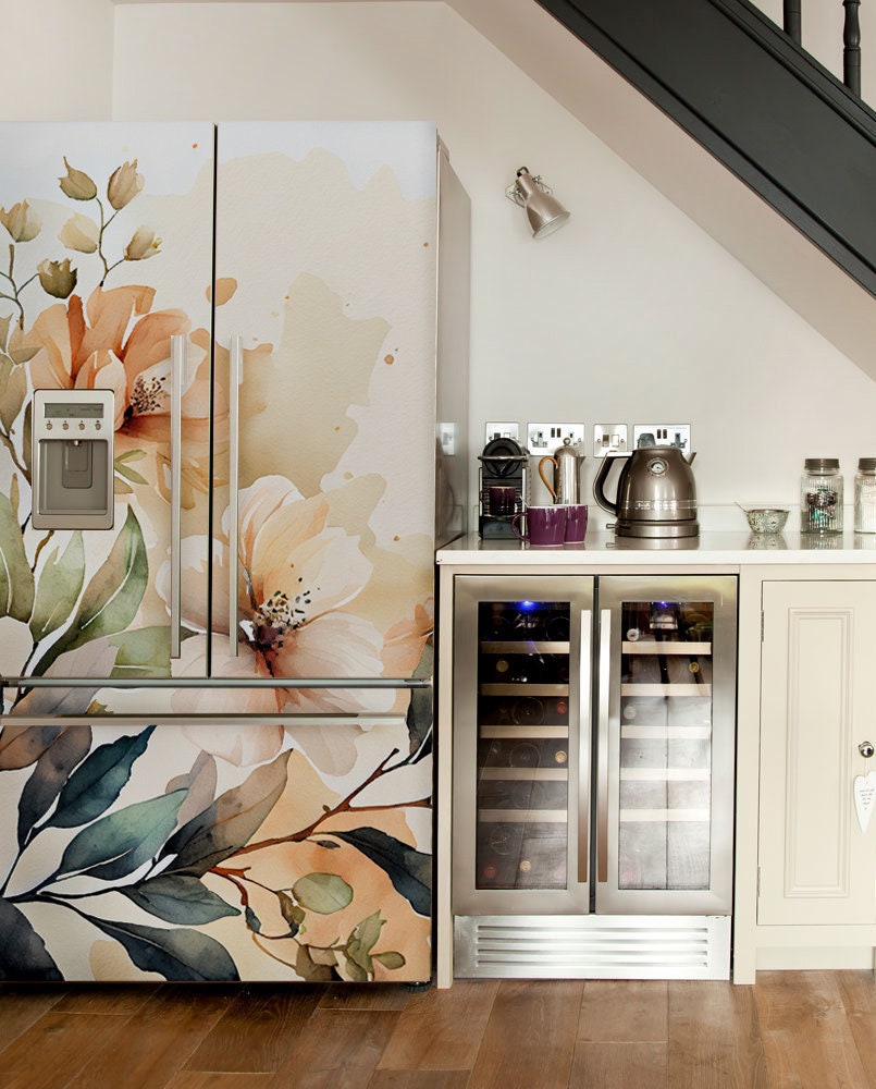 Pellicola Protettiva Adesiva Per Frigorifero, Motivo Floreale, 2 Pezzi Da 41.5x200 Cm, Rimovibile E Riposizionabile - Decorazione Per Cucina