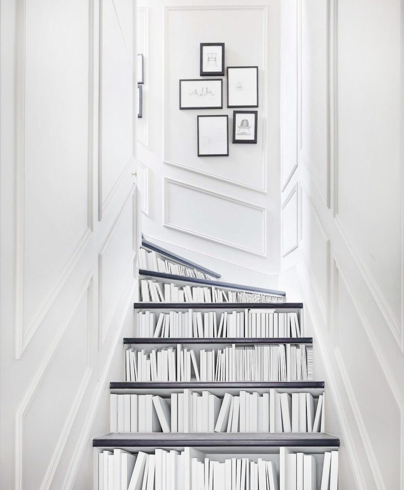Book Stair Decals Staircase Decals Black and White Stair Etsy