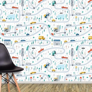 Kids Wallpaper, Car Wallpaper for Boys Room, Boys wallpaper for Bedroom Peel & Stick, Boy Nursery Wallpaper, Kids Mural Adhesive Wallpaper