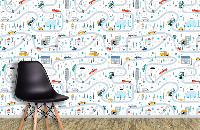 Kids Wallpaper, Car Wallpaper for Boys Room, Boys wallpaper for Bedroom Peel & Stick, Boy Nursery Wallpaper, Kids Mural Adhesive Wallpaper