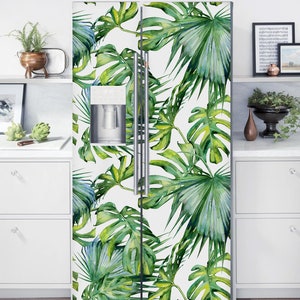Vinilo adhesivo para refrigerador, vinilo con diseño costero, hojas tropicales, extraíble, verde, personalizado.