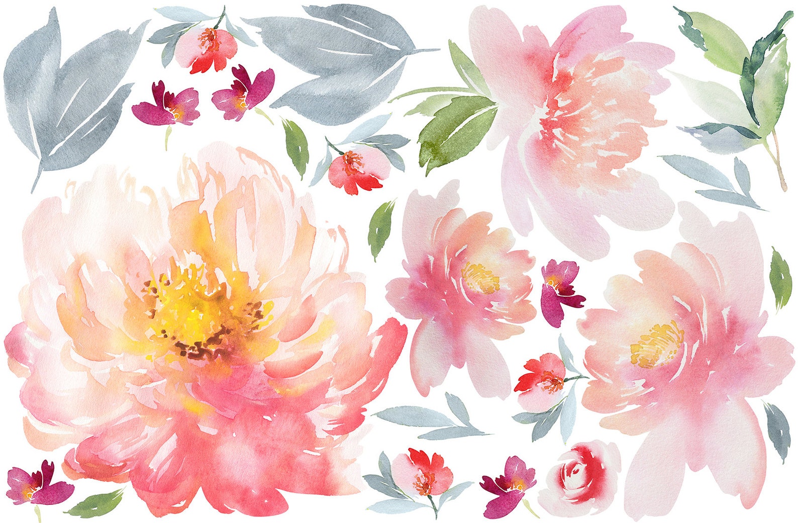 Peony Flower Wall Decals Floral Wall Decals Nursery Peony Etsy