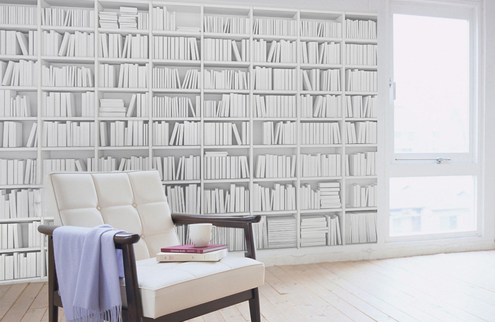 Black and White Bookcase Wallpaper Minimalist Peel and Stick Etsy Canada
