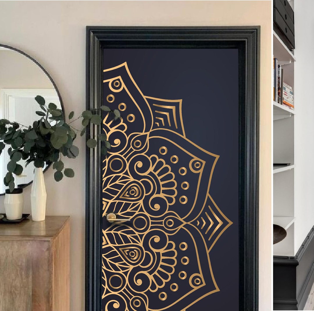 Gold Mandala Door Wrap Vinyl, Black Door Mural Peel & Stick Decals ...