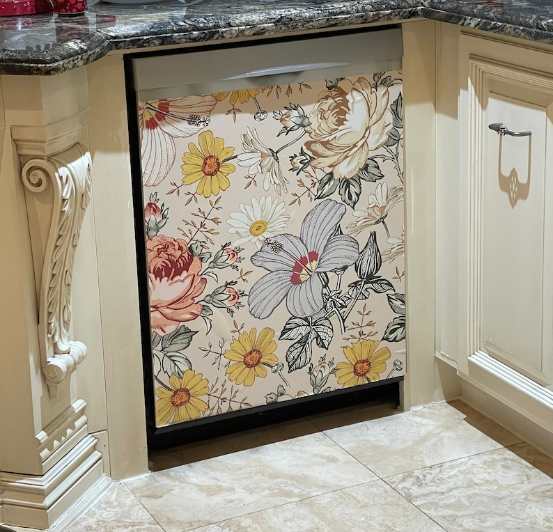 Boho Fridge Wrap Vintage Floral Refrigerator Wrap Vinyl Side Etsy